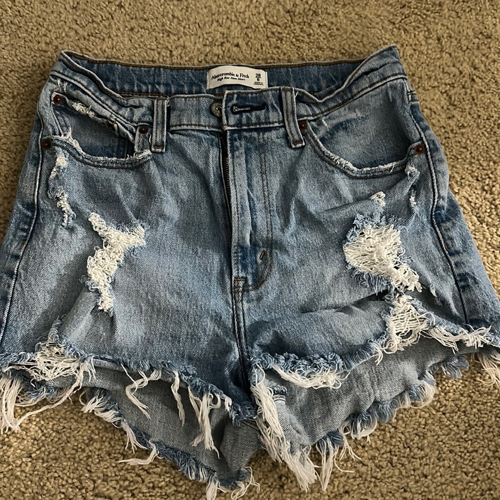 Abercrombie and Fitch curve love high rise mom shorts.